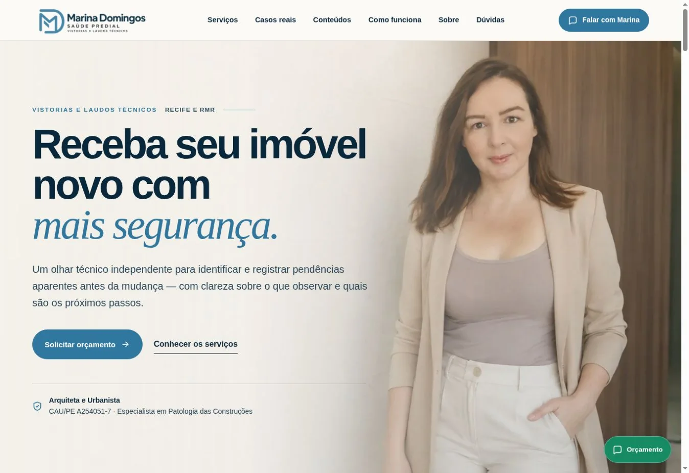 Página inicial do site Marina Domingos — Saúde Predial